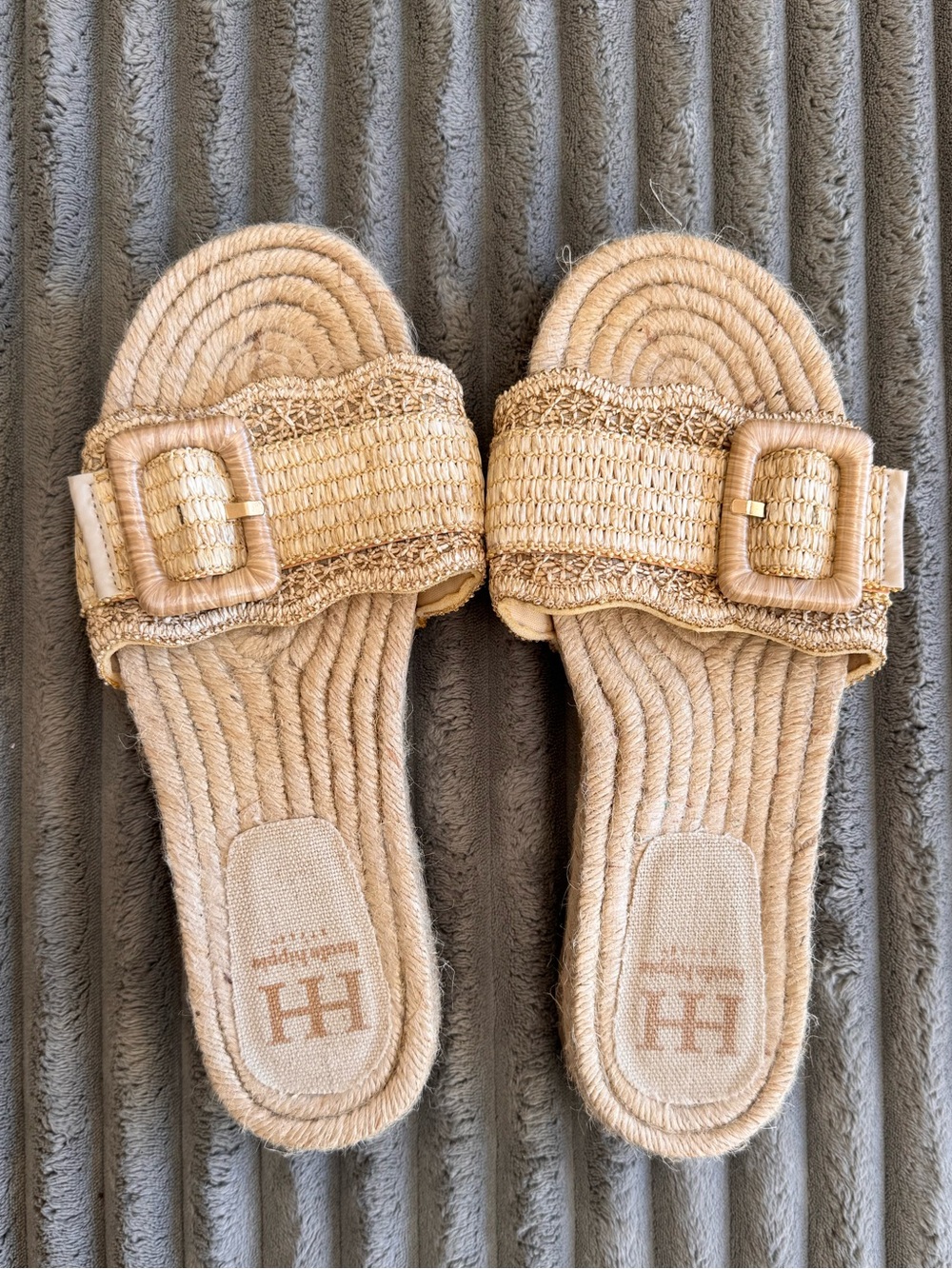 Haute Hippie Natural Woven Buckle Slide Sandals